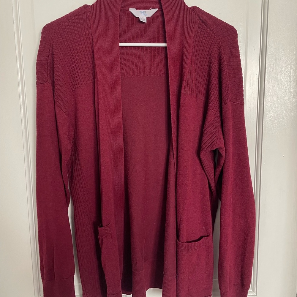 Time and Tru Open-Front Cardigan Sweater - Burgundy